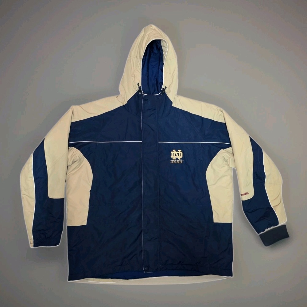 Columbia Notre Dame Fighting Irish Mens XL Fleece Lined Hooded Jacket Full Zip